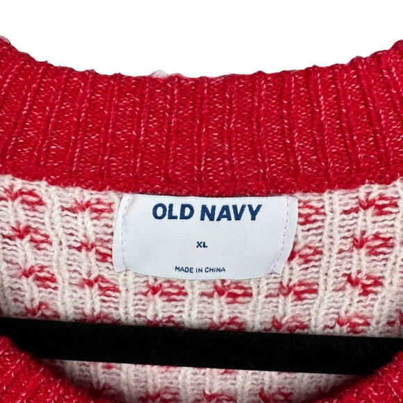 Old Navy red & white reindeer & snowflakes sweater button front Size XL - Picture 3 of 15